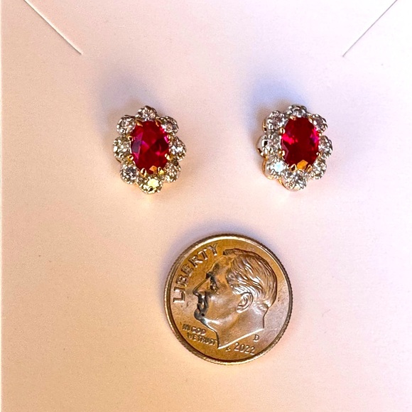 Synthetic Ruby and CZ Stud Earrings Classic Earrings Never goes out of style. - Picture 5 of 5